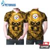 Pittsburgh Steelers Logo Fire Skull Printed Polo Shirt