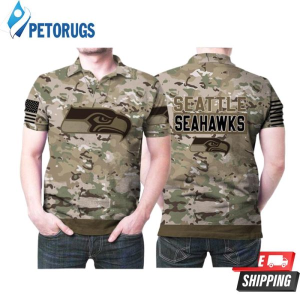 Seattle Seahawks Camouflage Veteran Us Flag Polo Shirt