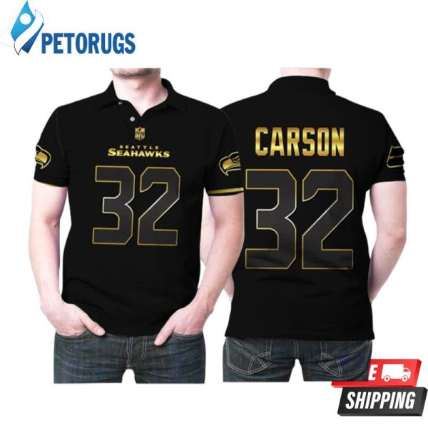 Seattle Seahawks Chris Carson #32 Nfl American Football Team Black Golden Edition Polo Shirt