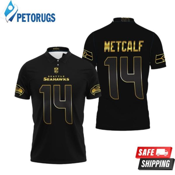 Seattle Seahawks Dk Metcalf #14 Nfl American Football Team Black Golden Edition Polo Shirt