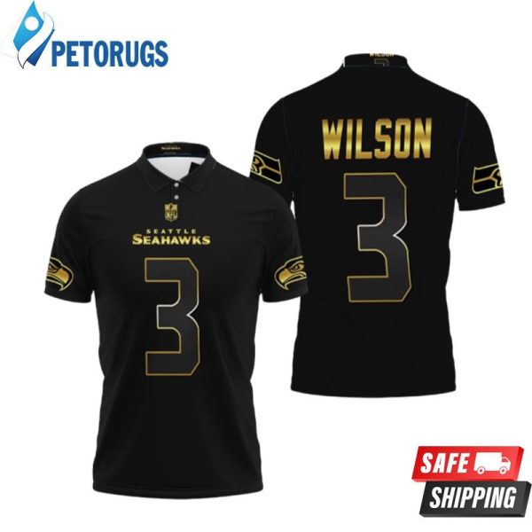 Seattle Seahawks Russell Wilson #3 Nfl American Football Team Black Golden Edition Polo Shirt