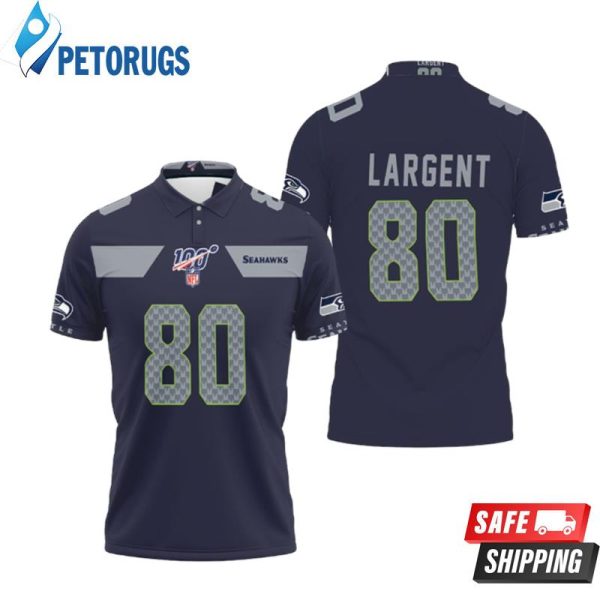 Seattle Seahawks Steve Largent #80 Nfl American Football Navy 100th Season Polo Shirt