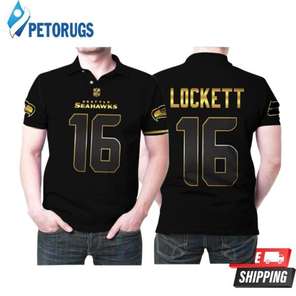 Seattle Seahawks Tyler Lockett #16 Nfl American Football Team Black Golden Edition Polo Shirt