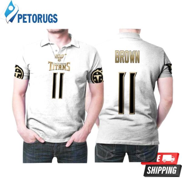 Tennessee Titans A. J. Brown #11 Nfl Great Player White 100th Season Golden Edition Style Polo Shirt