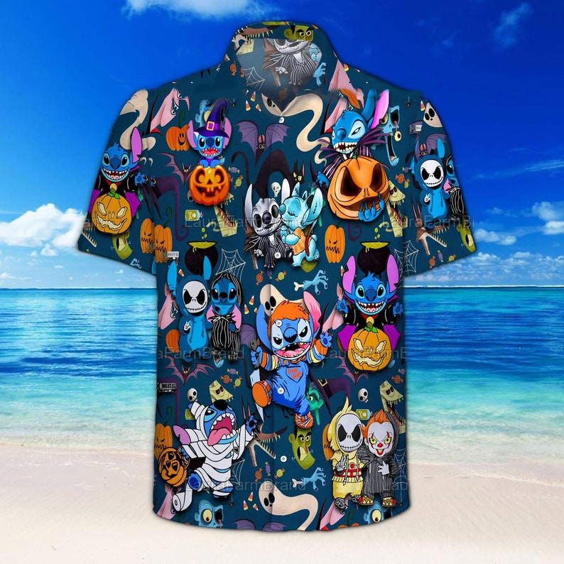100K Sold Stich And Horror Movie Character Halloween Hawaiian Shirt 100K Sold Stich And Horror Movie Character Halloween Hawaiian Shirt