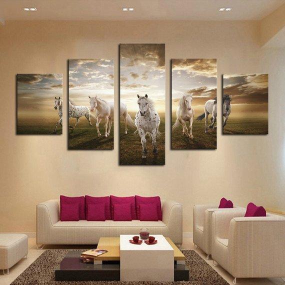 5 White Horse - Animal 5 Panel Canvas Art Wall Decor 5 White Horse - Animal 5 Panel Canvas Art Wall Decor