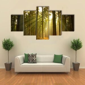 A Beautiful Forest At Dusk - Nature 5 Panel Canvas Art Wall Decor