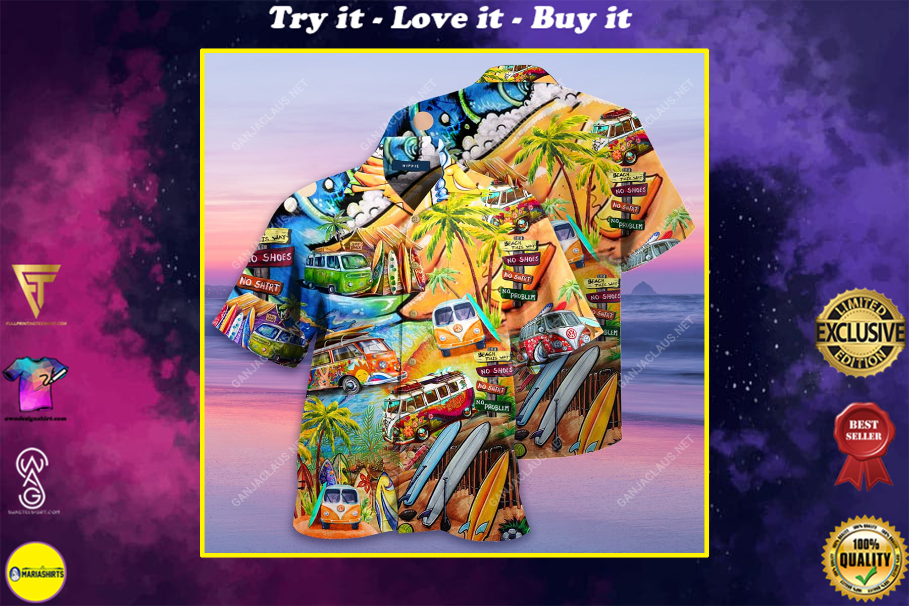 A Hippie In A Volkswagen Bus Full Printing Hawaiian Shirt A Hippie In A Volkswagen Bus Full Printing Hawaiian Shirt