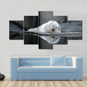 A Sleeping Polar Bear At A Zoo - Animal 5 Panel Canvas Art Wall Decor