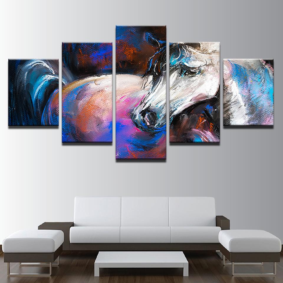 Abstract Animal White Horse - Animal 5 Panel Canvas Art Wall Decor Abstract Animal White Horse - Animal 5 Panel Canvas Art Wall Decor