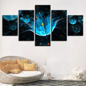 Abstract Blue Flowers - Animal 5 Panel Canvas Art Wall Decor