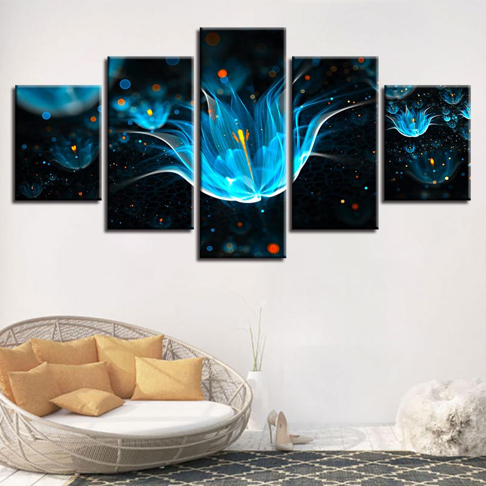 Abstract Blue Flowers - Animal 5 Panel Canvas Art Wall Decor Abstract Blue Flowers - Animal 5 Panel Canvas Art Wall Decor