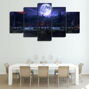 Abstract Blue Sky White Moon Landscape - Nature 5 Panel Canvas Art Wall Decor
