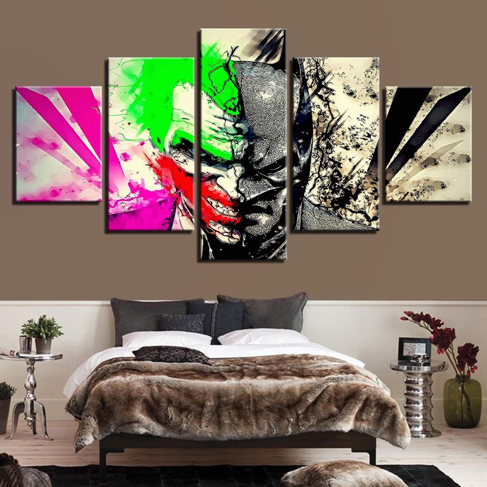 Abstract Color Batman Vs Joker - Movie 5 Panel Canvas Art Wall Decor Abstract Color Batman Vs Joker - Movie 5 Panel Canvas Art Wall Decor