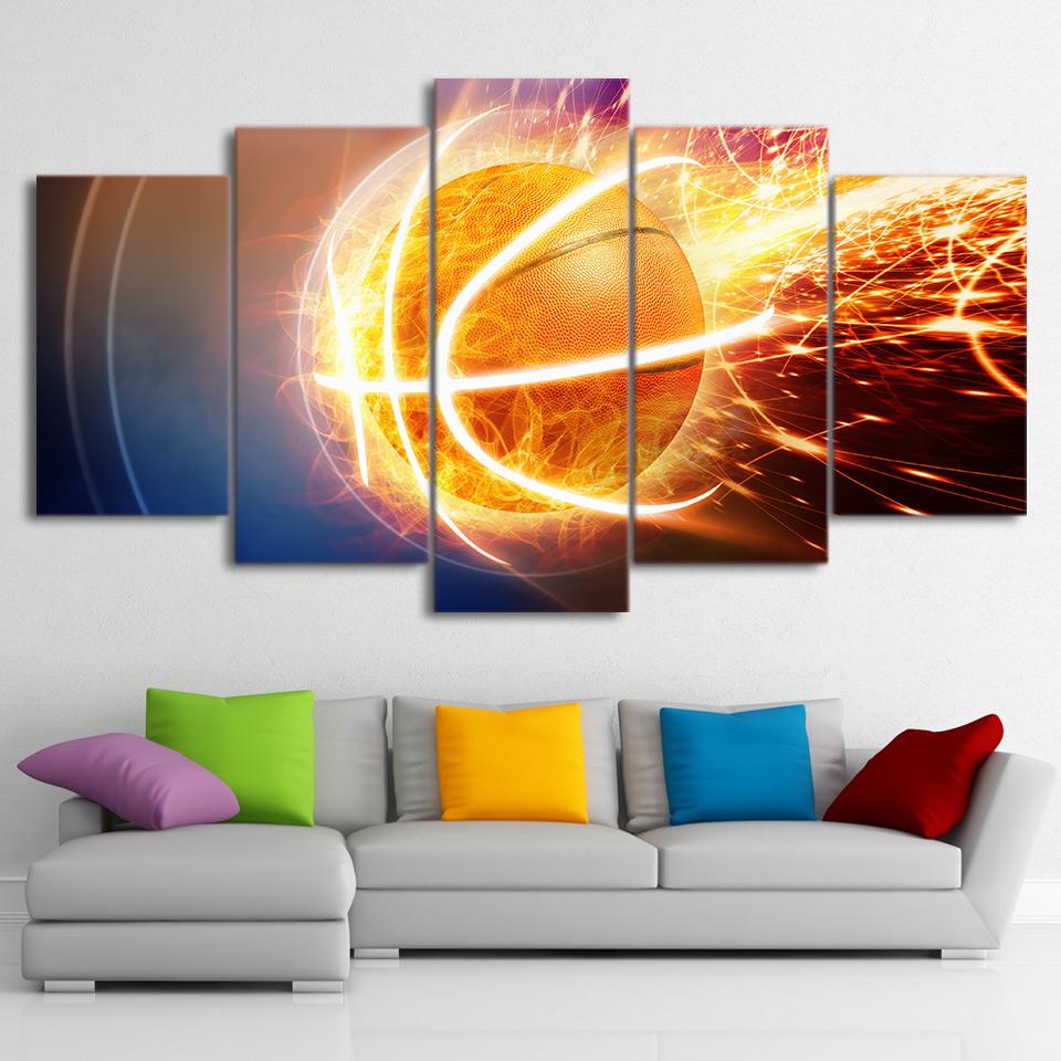 Abstract Fire basketball - Sport 5 Panel Canvas Art Wall Decor Abstract Fire basketball - Sport 5 Panel Canvas Art Wall Decor