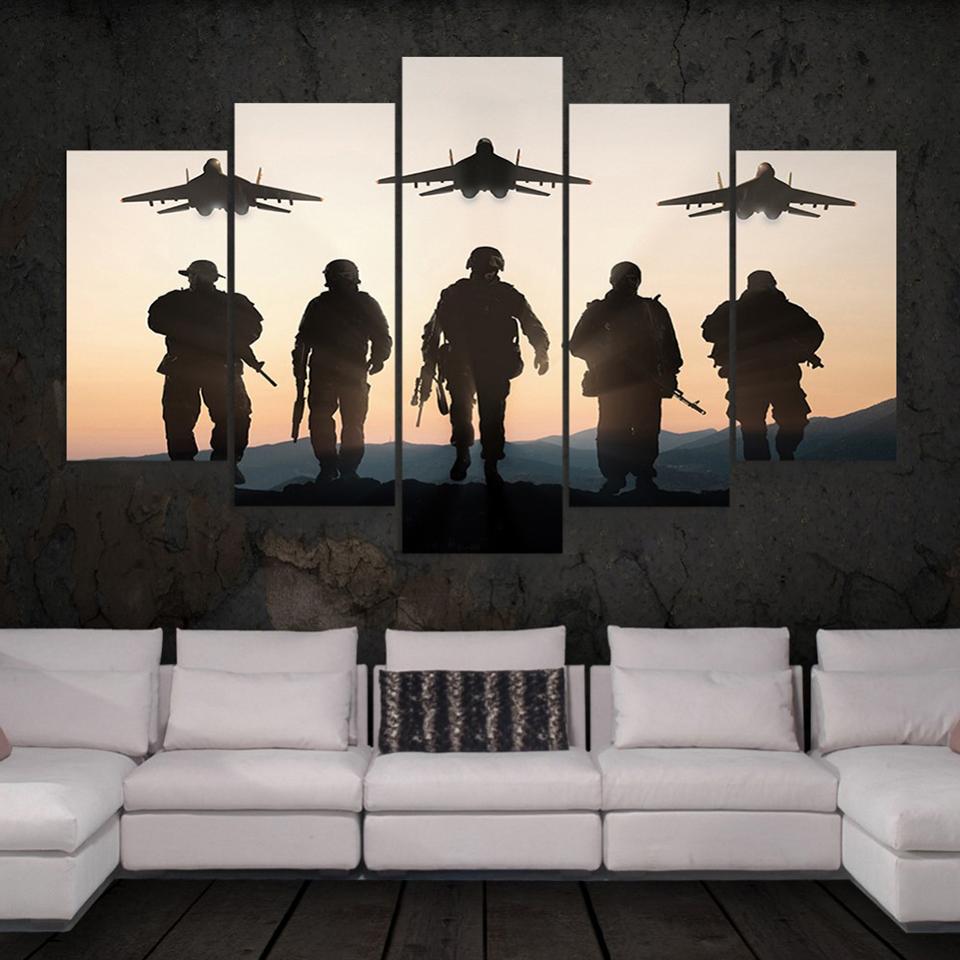 Abstract Flat Soldiers - Army 5 Panel Canvas Art Wall Decor Abstract Flat Soldiers - Army 5 Panel Canvas Art Wall Decor