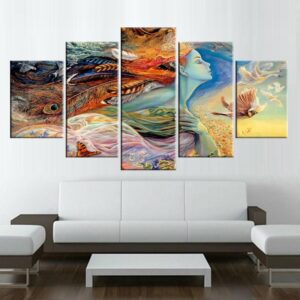 Abstract Phoenix Feathers Sexy Woman - Abstract 5 Panel Canvas Art Wall Decor