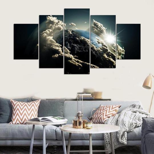 Abstract Planet Earth From Space - Space 5 Panel Canvas Art Wall Decor Abstract Planet Earth From Space - Space 5 Panel Canvas Art Wall Decor