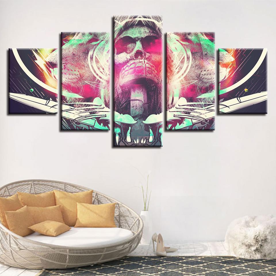 Abstract Skull And Lion - Abstract 5 Panel Canvas Art Wall Decor Abstract Skull And Lion - Abstract 5 Panel Canvas Art Wall Decor