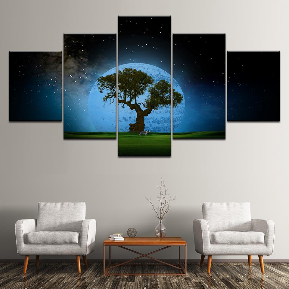 Abstract Tree Moon Night View - Nature 5 Panel Canvas Art Wall Decor Abstract Tree Moon Night View - Nature 5 Panel Canvas Art Wall Decor