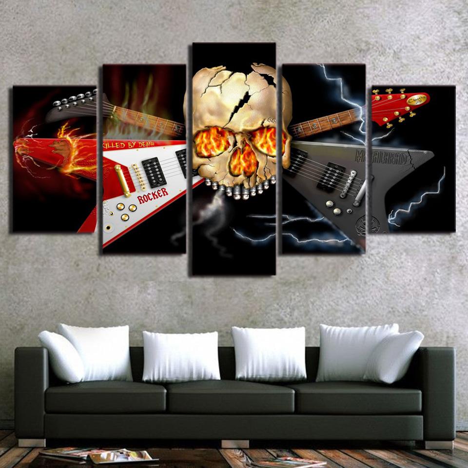 Abstract skull and guitar - Music 5 Panel Canvas Art Wall Decor Abstract skull and guitar - Music 5 Panel Canvas Art Wall Decor
