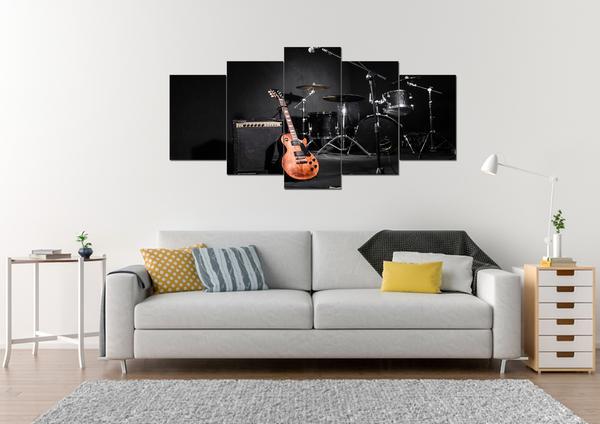 Acoustic Guitar With Drums - Music 5 Panel Canvas Art Wall Decor Acoustic Guitar With Drums - Music 5 Panel Canvas Art Wall Decor