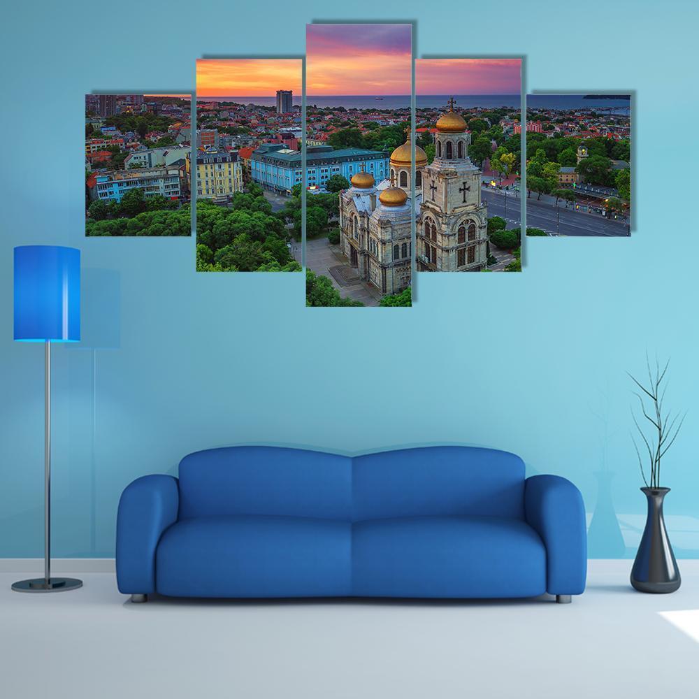 Aerial View Of The Cathedral Of Assumption In Varna - Nature 5 Panel Canvas Art Wall Decor Aerial View Of The Cathedral Of Assumption In Varna - Nature 5 Panel Canvas Art Wall Decor