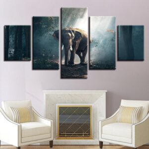 African Forest Elephant - Animal 5 Panel Canvas Art Wall Decor