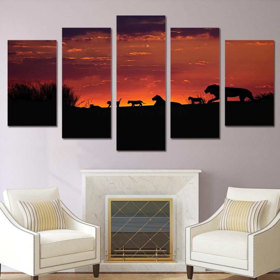 African Sunset - Animal 5 Panel Canvas Art Wall Decor African Sunset - Animal 5 Panel Canvas Art Wall Decor