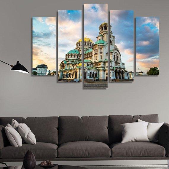Afternoon Image Of Alexander Nevsky Cathedral Bulgaria - Nature 5 Panel Canvas Art Wall Decor Afternoon Image Of Alexander Nevsky Cathedral Bulgaria - Nature 5 Panel Canvas Art Wall Decor