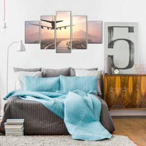 Aircraft Approach - Airplane 5 Panel Canvas Art Wall Decor