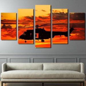 Aircraft Orange Sunset - Nature Airplane 5 Panel Canvas Art Wall Decor