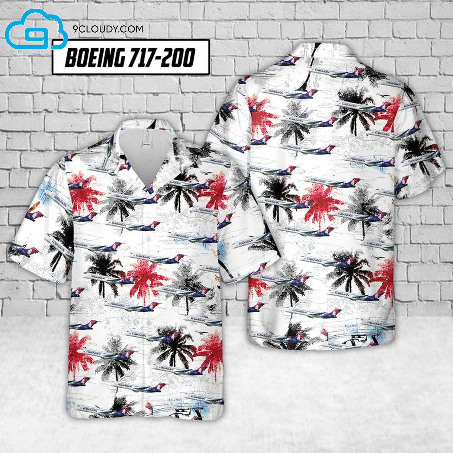 Airlines Boeing 717-200 Palm Tree Hawaiian Shirt Airlines Boeing 717-200 Palm Tree Hawaiian Shirt