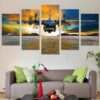 Airplane Fly Sunset - Aircraft 5 Panel Canvas Art Wall Decor