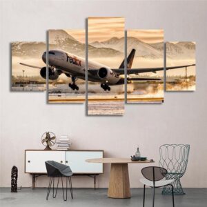 Airplane Takes Off - Aircraft 5 Panel Canvas Art Wall Decor