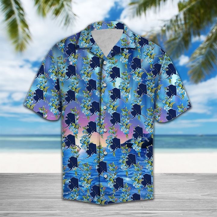 Alaska Aurora Alpine Forget Me Not Flower Hawaiian Shirt Summer Button Up Alaska Aurora Alpine Forget Me Not Flower Hawaiian Shirt Summer Button Up
