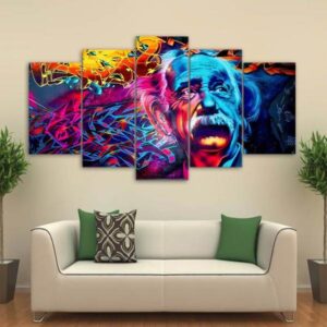 Albert Einstein Psychedelic Colorful - Abstract 5 Panel Canvas Art Wall Decor