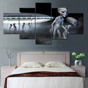 Alien Space Ship - Space 5 Panel Canvas Art Wall Decor