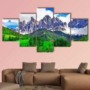 Alpine Scenery Dolomites In Italy - Nature 5 Panel Canvas Art Wall Decor