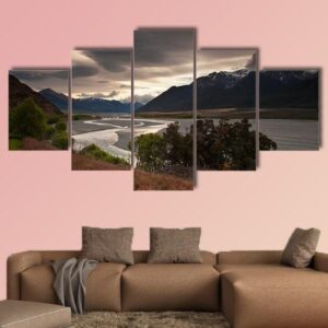 Amazing Clouds Over Lake - Nature 5 Panel Canvas Art Wall Decor