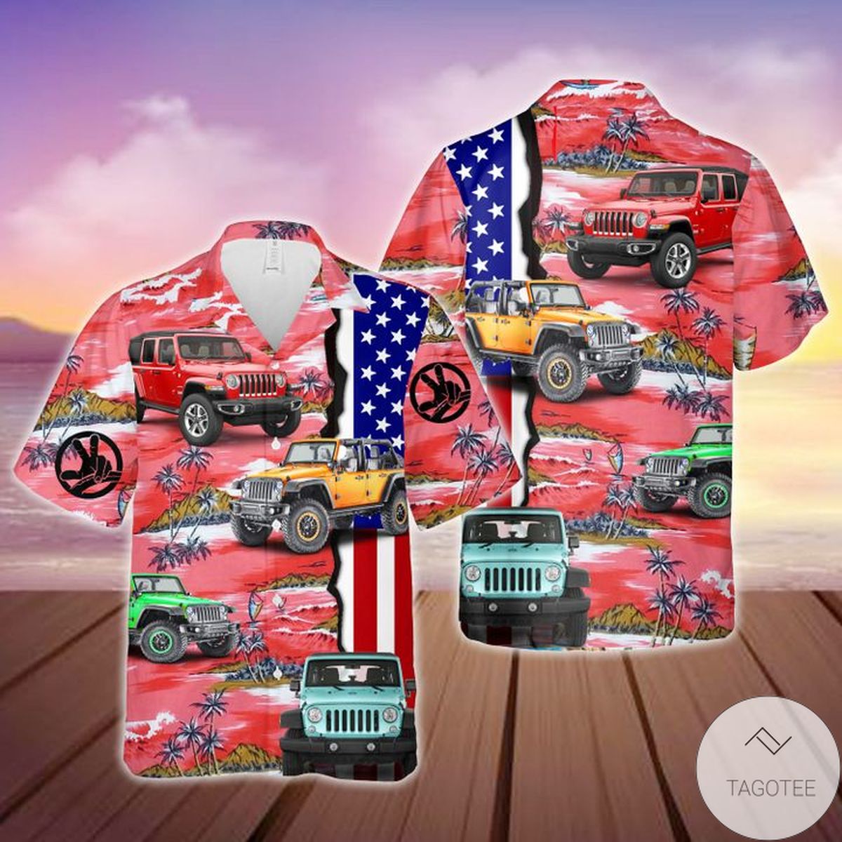 America Sunset Island Jeep Hawaiian Shirt America Sunset Island Jeep Hawaiian Shirt