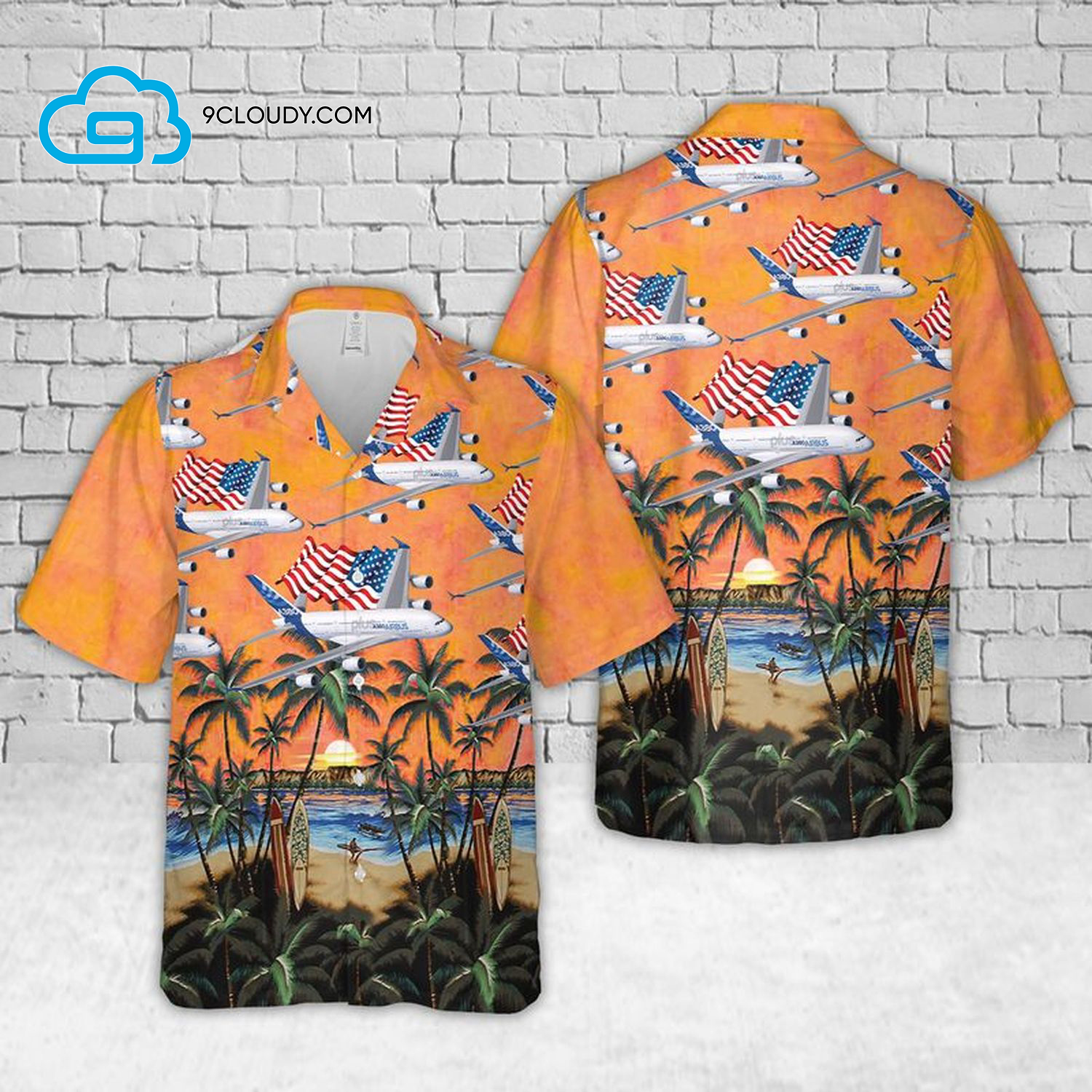 American Flag Airbus A380 Full Print Hawaiian Shirt American Flag Airbus A380 Full Print Hawaiian Shirt