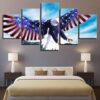 American Flag And Eagle Spread Wings - Abstract 5 Panel Canvas Art Wall Decor