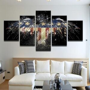 American Flag Eagle 9- Animal 5 Panel Canvas Art Wall Decor