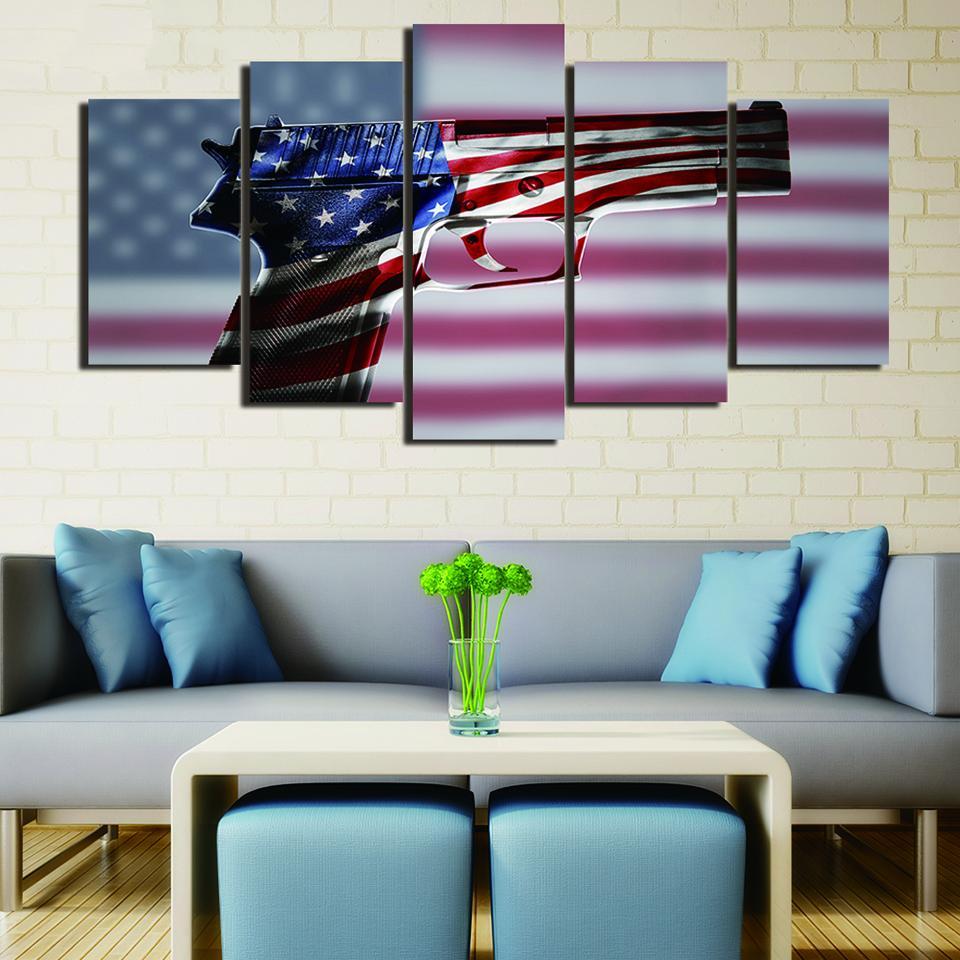 American Flag Gun 2Nd Amendment - Army 5 Panel Canvas Art Wall Decor American Flag Gun 2Nd Amendment - Army 5 Panel Canvas Art Wall Decor