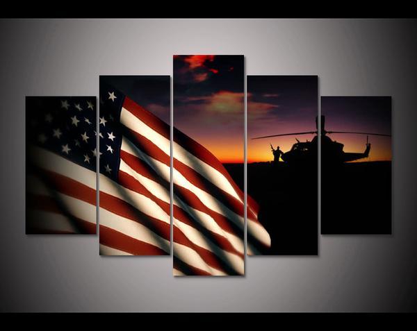 American Flag Military Helicopter At Sunsetc - Army 5 Panel Canvas Art Wall Decor American Flag Military Helicopter At Sunsetc - Army 5 Panel Canvas Art Wall Decor