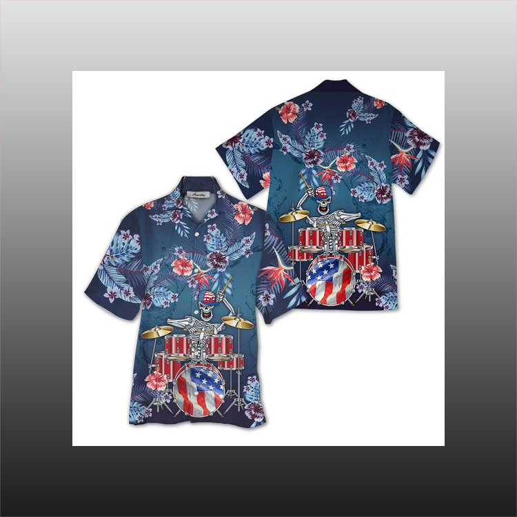 American Flag Skeleton Play Drum Hawaiian Shirt American Flag Skeleton Play Drum Hawaiian Shirt