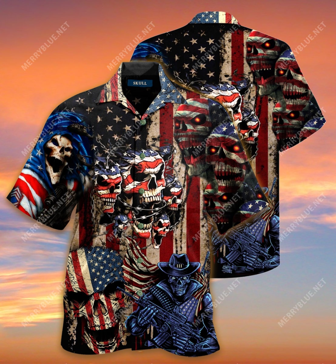 American Flag Skull All Over Printed Hawaiian Shirt American Flag Skull All Over Printed Hawaiian Shirt