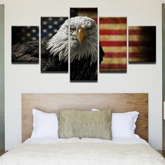 American Flag With Bald Eagle 9- Animal 5 Panel Canvas Art Wall Decor American Flag With Bald Eagle 9- Animal 5 Panel Canvas Art Wall Decor