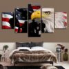 American Flag With Bald Eagle And Soldiers - Animal 5 Panel Canvas Art Wall Decor